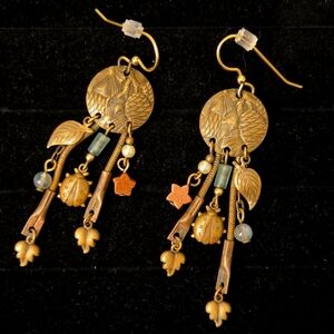 Vintage Mixed Metals Leaf Lady Bug Star Charms Nature Dangle Earrings